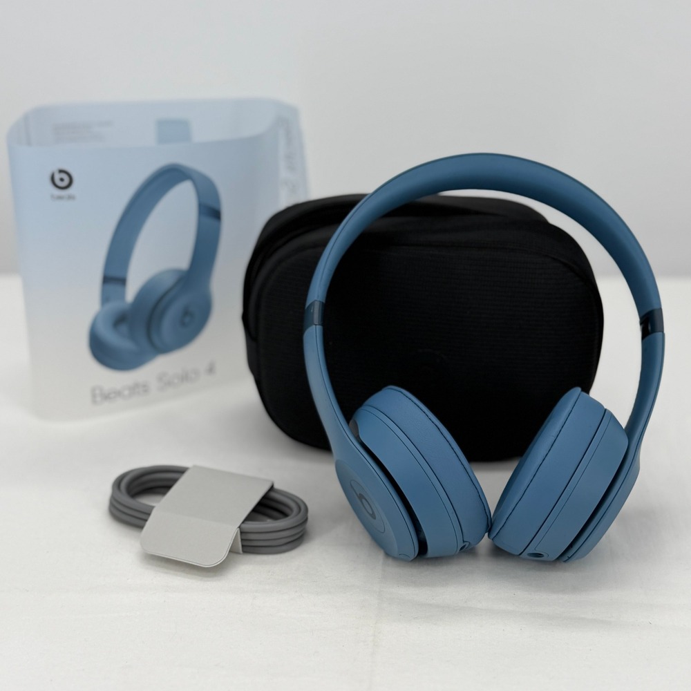 Beats Solo 4 Wireless On-Ear Headphones Slate Blue Bluetooth MUW63LL/A Case Box - Picture 2 of 9